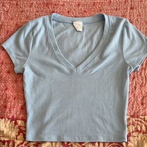Full Tilt Sky Blue V-Neck Crop Top